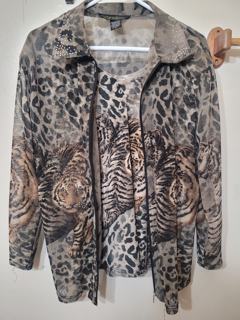 Vintage Valentina Tiger Rhinestone Sheer Blouse And Tank Size L (Z)